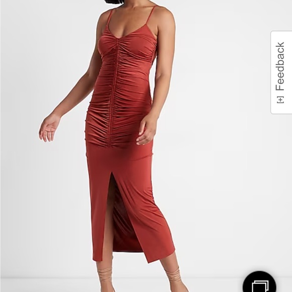 Express Dresses & Skirts - Body contour, ruched, midi dress with built in shapewear